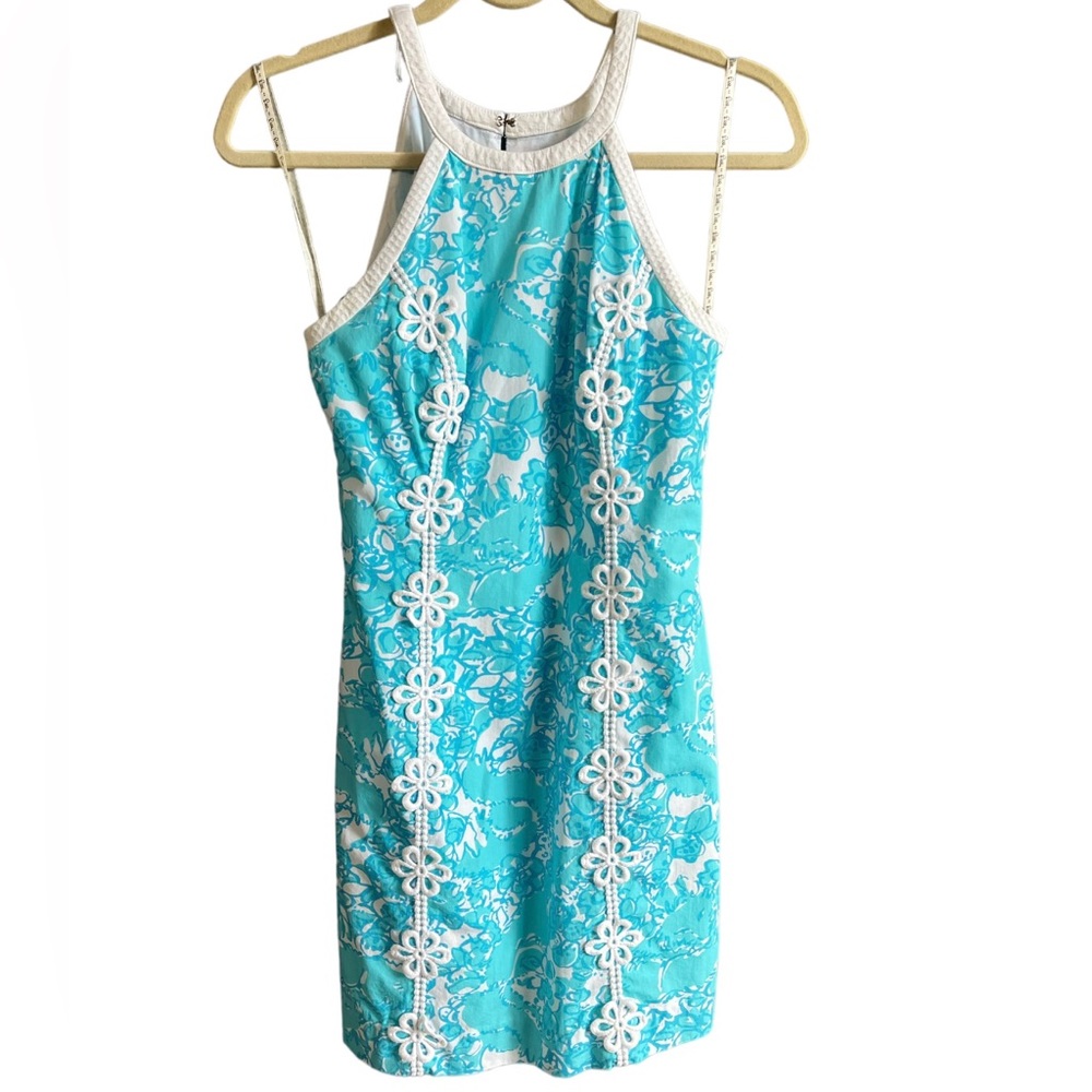 Lilly Pulitzer Shes a Fox Shorely Blue Halter Dress